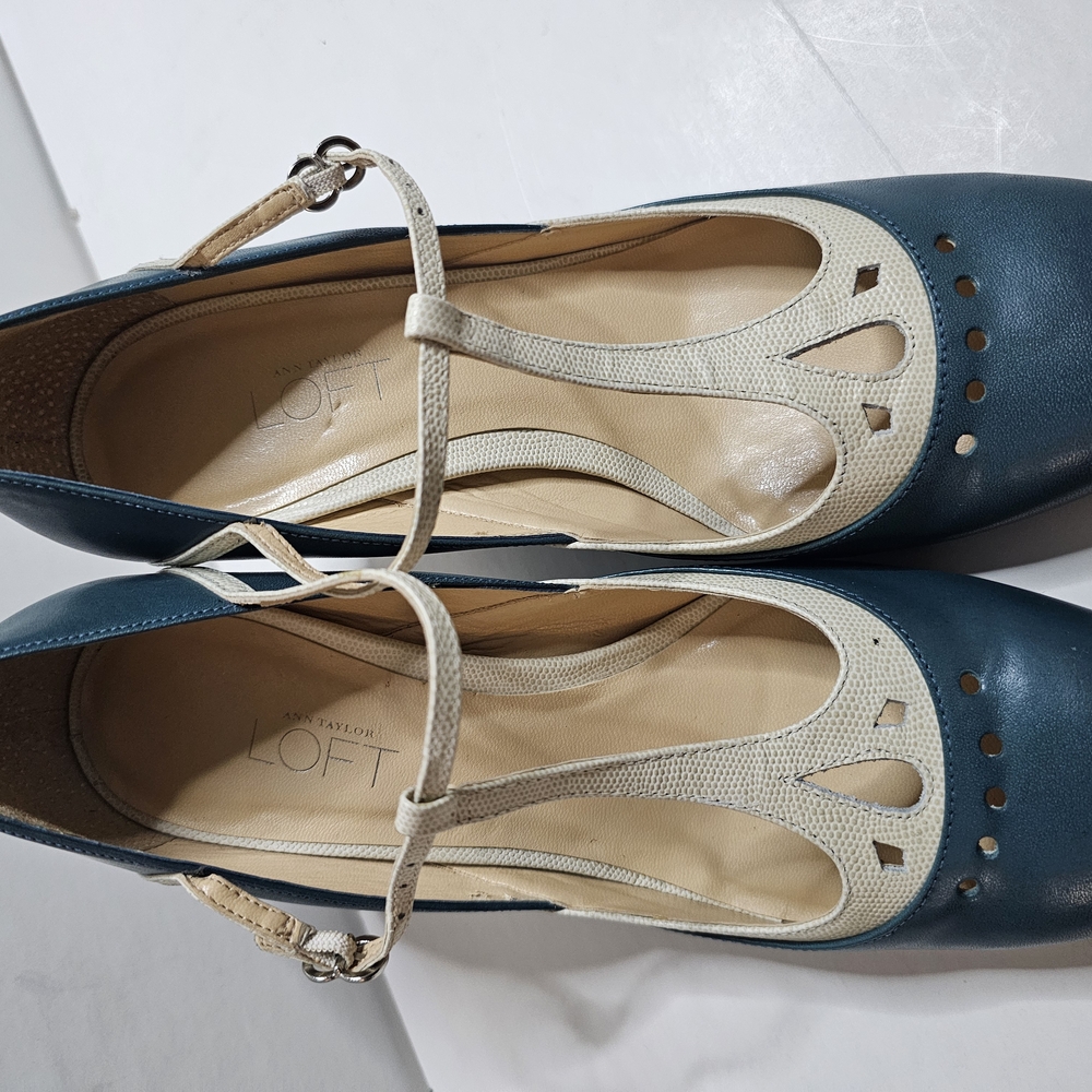 LOFT Women's Teal and Beige T-Strap Flats - Picture 2 of 15
